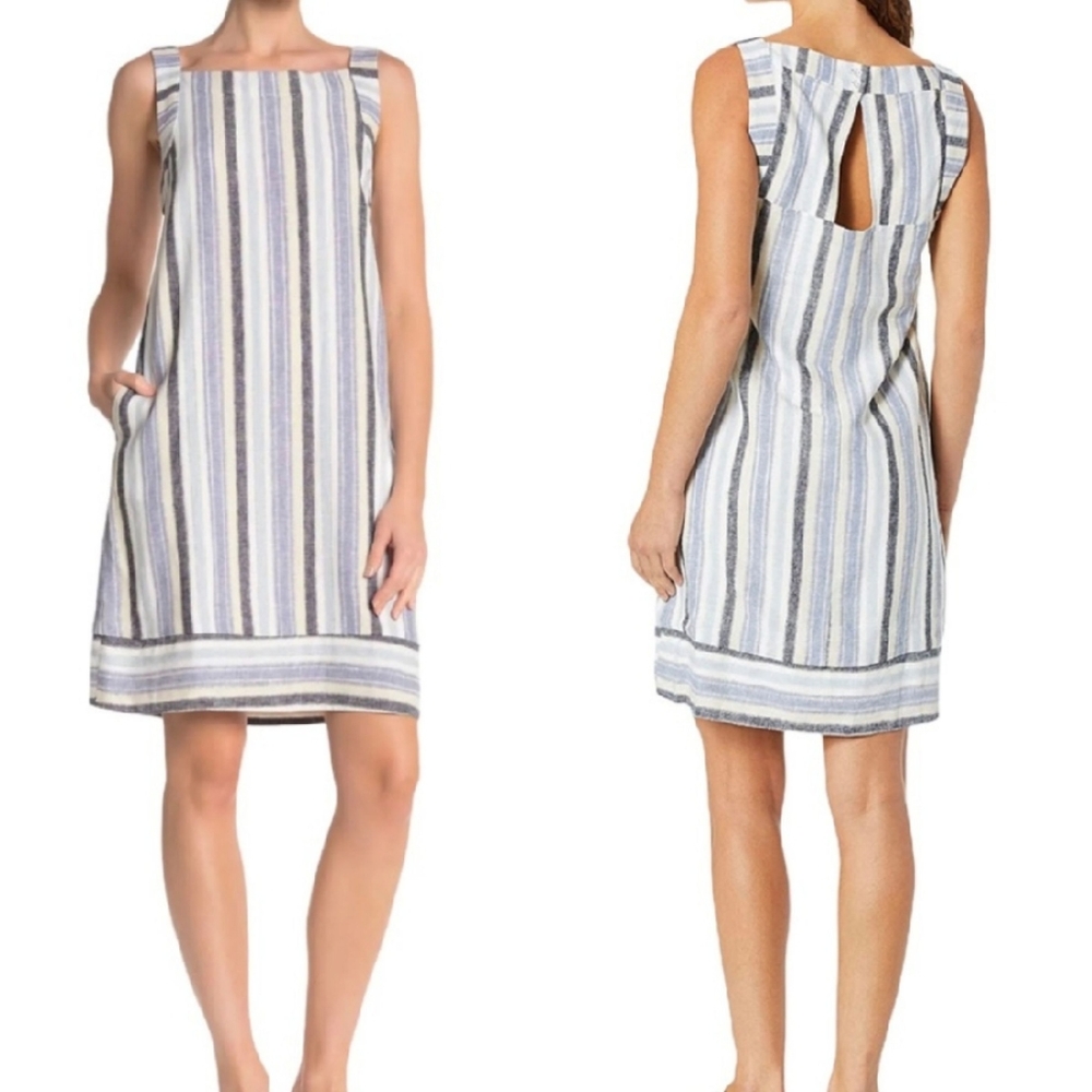 Sharagano blue stripped linen shift dress